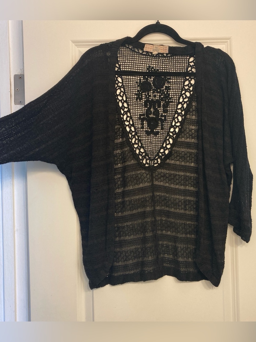 Pink Republic Black Open Front Knit  Cardigan with Lace Back